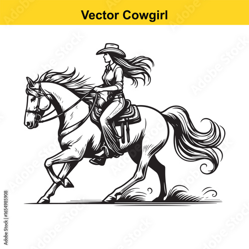 A Cowgirl Vector line art.	