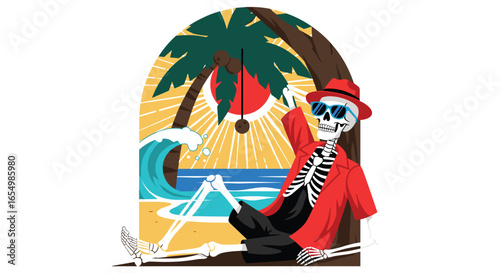 Skeleton Relaxing Tropical Beach Vacation Summer Vibes