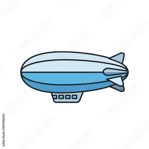 Blue airship illustration isolated on white background.