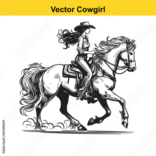 A Cowgirl Vector line art.	