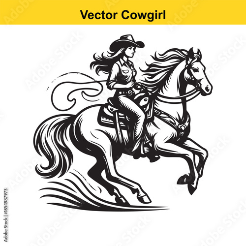 A Cowgirl Vector line art.	