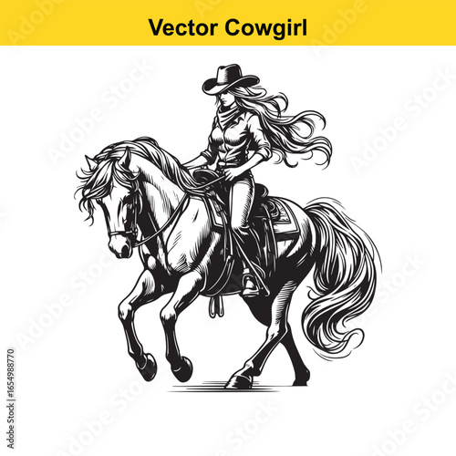 A Cowgirl Vector line art.	