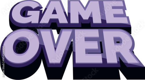 Purple and black 3d game over text with drop shadow isolated on white background