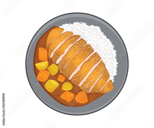 A Delicious Japanese Katsu Curry Meal with Rice Japanese Food Vector Illustration