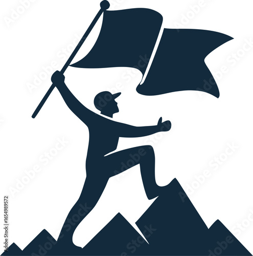 Vector illustration of a man running with a sword and flag