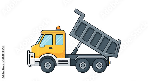 Yellow dump truck cartoon illustration vector graphic design