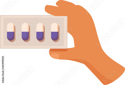 Close up of hand holding blister pack containing medicine capsules, representing healthcare, treatment, and pharmaceutical industry