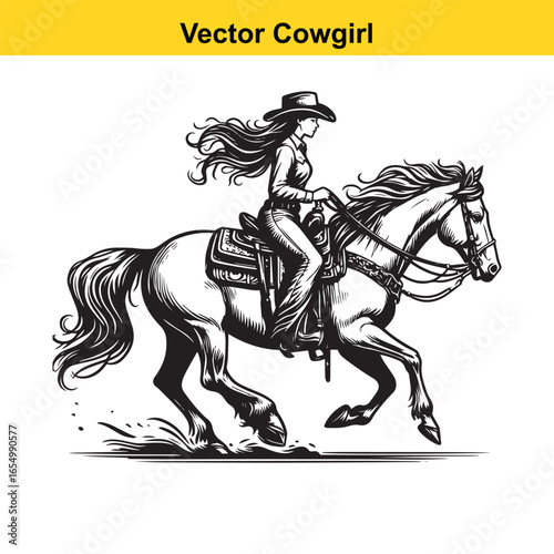 A Cowgirl Vector line art.	