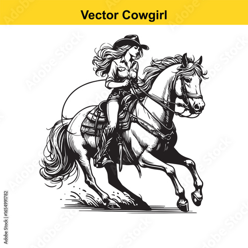 A Cowgirl Vector line art.	
