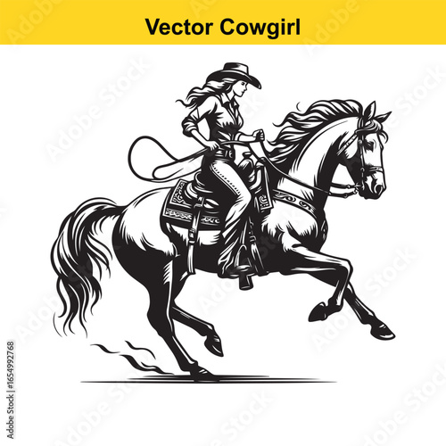 A Cowgirl Vector line art.	