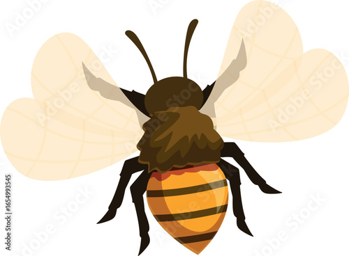 Cartoon illustration of a honey bee flying, featuring its prominent abdomen and potential stinger