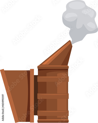 Bee smoker blowing smoke, essential tool for calming bees during hive inspections and honey harvesting