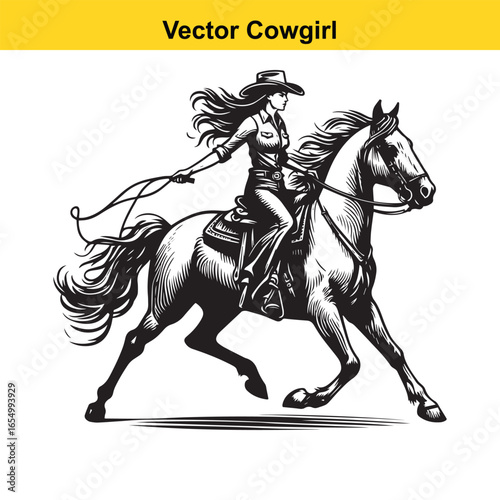 A Cowgirl Vector line art.	