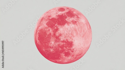 Full Pink Moon Rising Celestial Event Close Up Isolated Against Light Gray Background Astronomy Lunar Phenomena