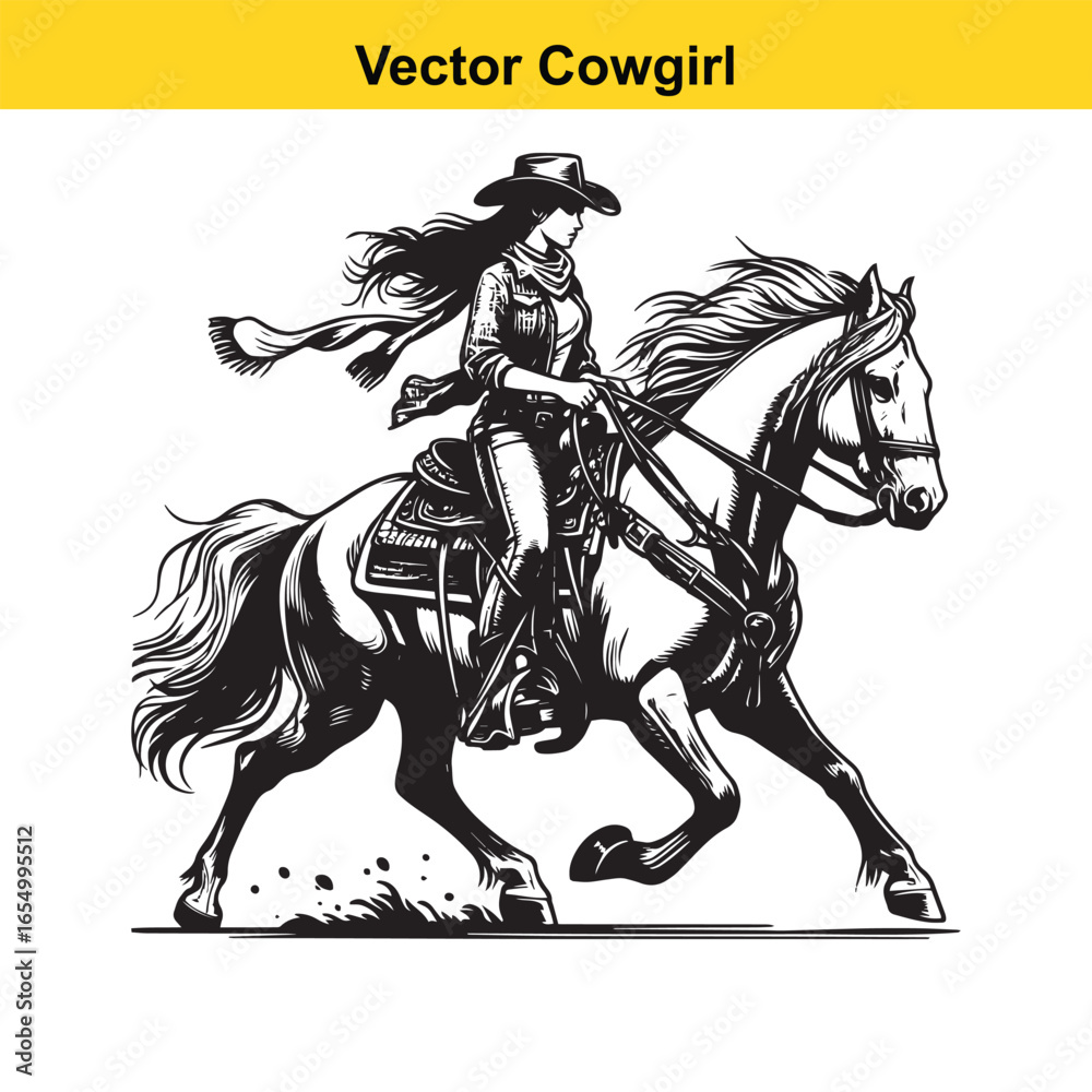 Fototapeta premium A Cowgirl Vector line art. 