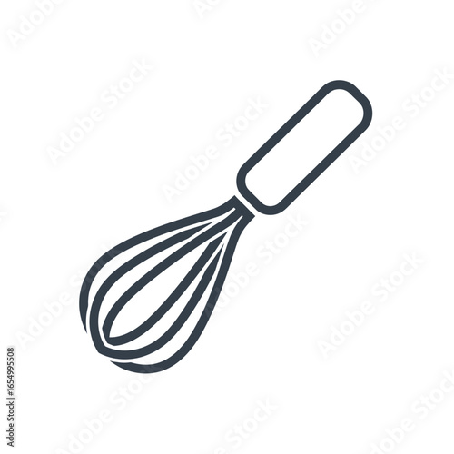 Isolated vector line drawing of a whisk with a handle on a white background in a simple style