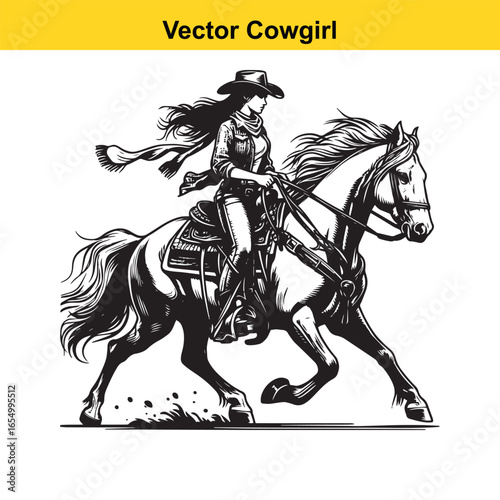 A Cowgirl Vector line art.	