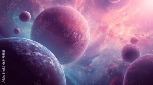 Colorful cosmic scene with planets and nebula