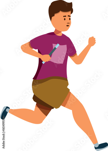 Determined athlete running fast, holding a relay baton during a track and field competition