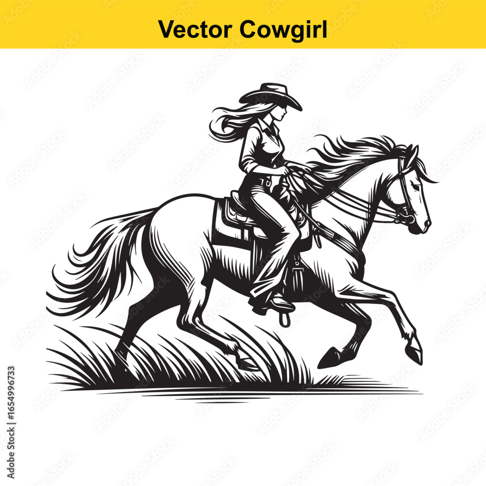 Obraz premium A Cowgirl Vector line art. 