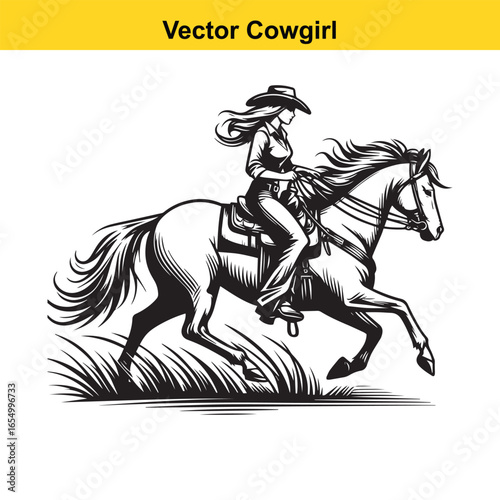 A Cowgirl Vector line art.	