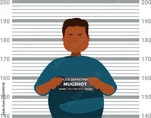 Suspect holding mugshot sign during police lineup identification process