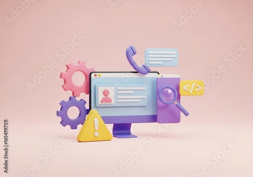 3D Illustration of Website Development and Technical Support concept