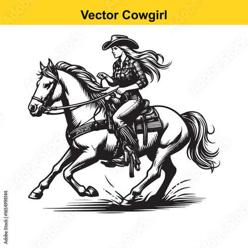 A Cowgirl Vector line art.	