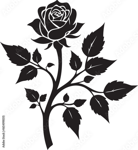 Elegance of a Black Rose: A graceful black rose, a symbol of timeless beauty. Its silhouette form and dark petals draw the eye, conveying a sense of elegance and refined taste.