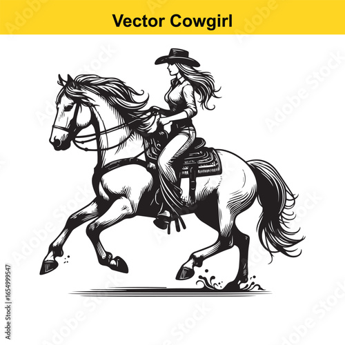 A Cowgirl Vector line art.	