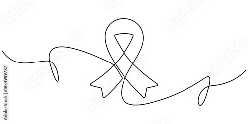 AIDS awareness band World AIDS day one line art drawing Continuous one line drawing, AIDS awareness ribbon one line colored continuous drawing. World AIDS day symbol continuous one line. 