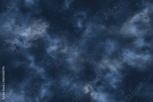 Dark Blue Night Sky with Stars and Clouds, Atmospheric View, Celestial Background, Nighttime Scenery, Dreamy Look