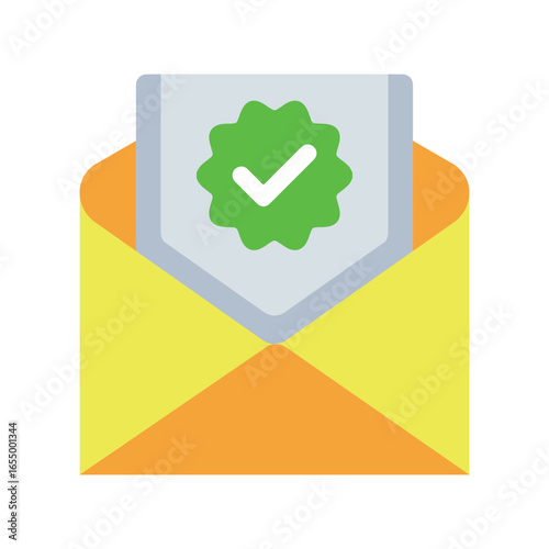 Flat verified email envelope icon symbolizing business security and authentication