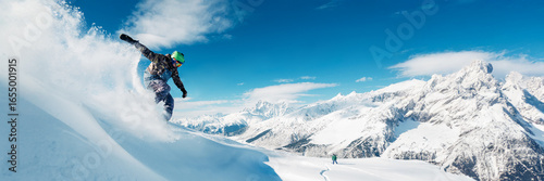 Snowboarder in Action on Mountain Wide Banner