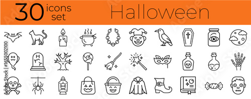 Halloween-themed icons set with various spooky symbols and costumes  