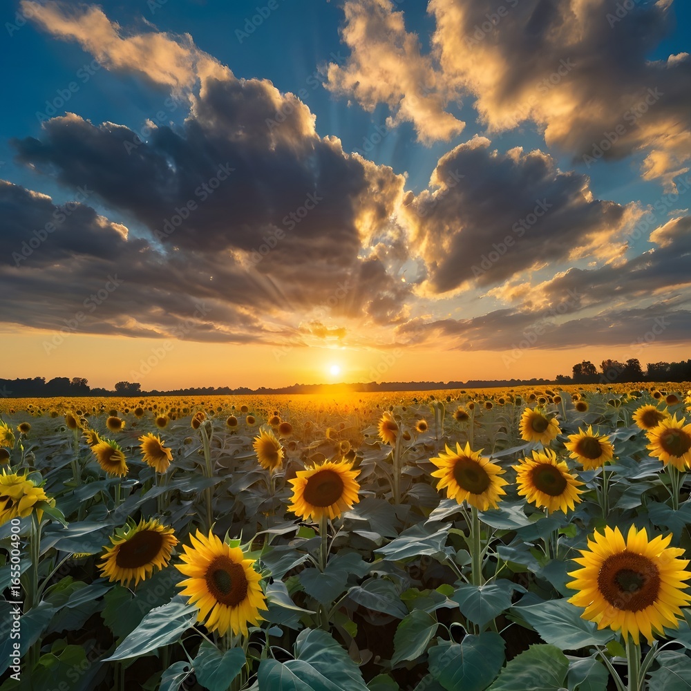 Fototapeta premium sunflower field at sunset