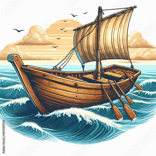 Vector illustration cartoon of Wooden boat 