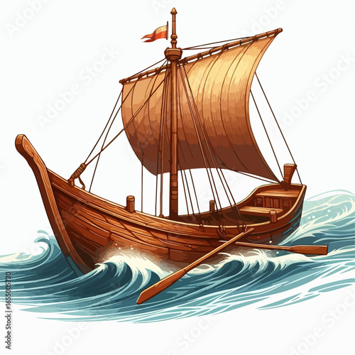 Vector illustration of Wooden boat 