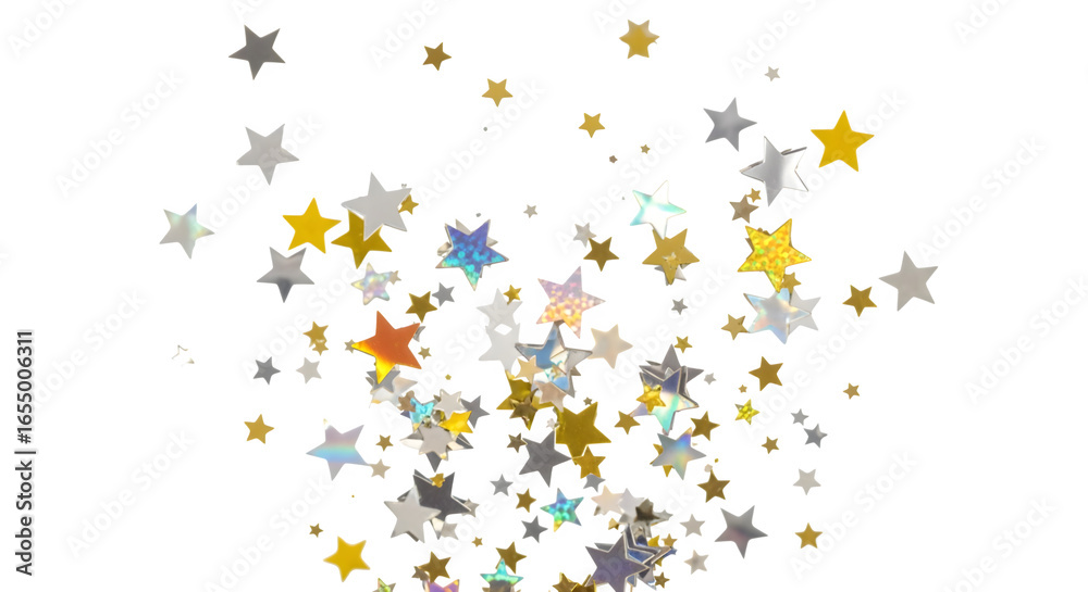 Obraz premium Star-shaped confetti scatter, isolated on white background