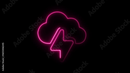 Neon cloud icon ,glowing cloud and power animation on isolated black background.4k video animation .