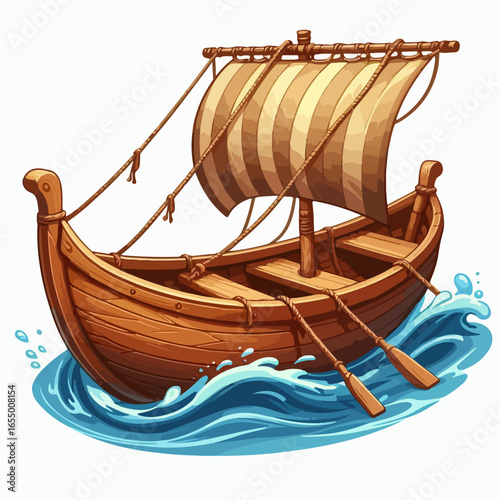 premium Vector illustration of Wooden boat 