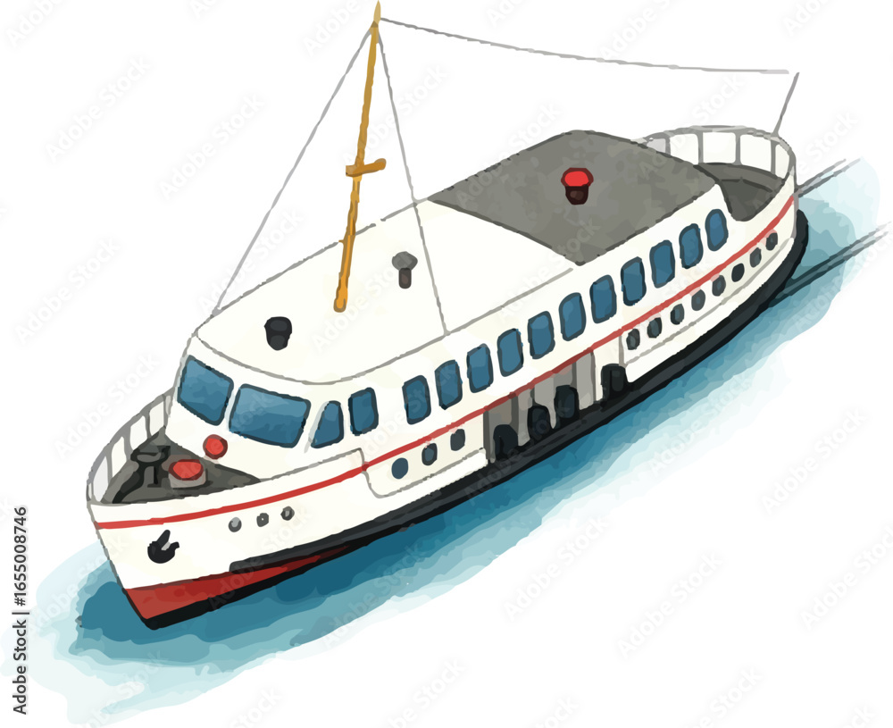 Naklejka premium Elegant Ferry Boat Illustration for Coastal Transport Design
