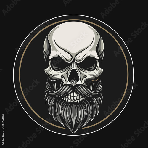 Masculine Logo Vector of a Skull with a Large Beard and Mustache