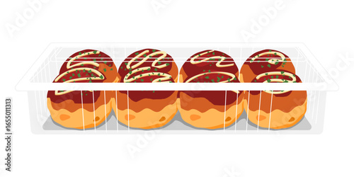 正面から見たたこ焼きのイラスト　8個　フードパック