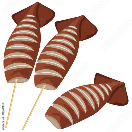 ikayaki, Japanese grilled squid vector.