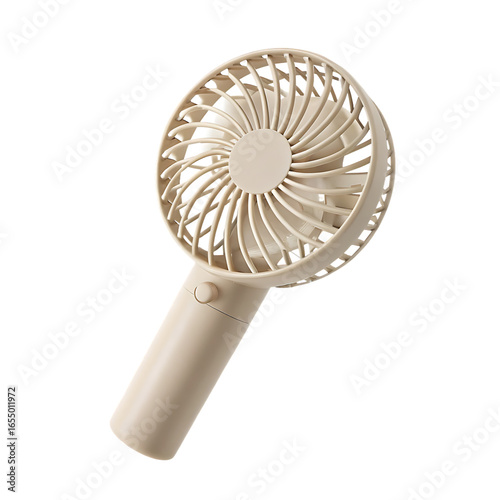 Portable handheld fan isolated on a transparent background electric beige