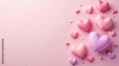 Romantic pastel hearts scattered on a pink background, a lovely design for Valentine's Day or any romantic occasion.