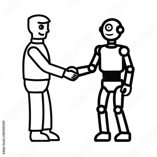 Man and Robot Shaking Hands on White Background handshake