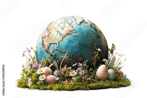 Isolated in white background no shadow on background, A planet in a far-off galaxy celebrates Easter