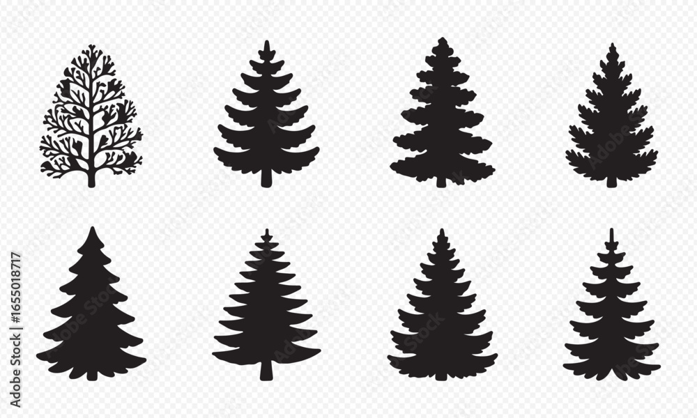 Obraz premium Christmas or Pine tree silhouette set collection vector illustration